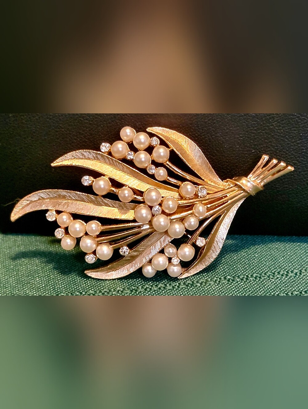 Vintage Crown Trifari Faux Pearl & Rhinestone Bouquet Brooch